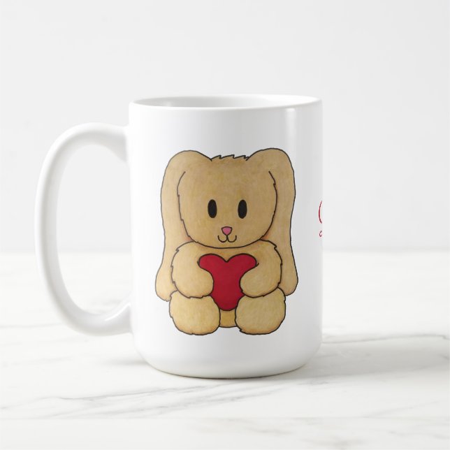 Teddy Bunny mit kuriosigem Namen personalisierter  Kaffeetasse (Links)