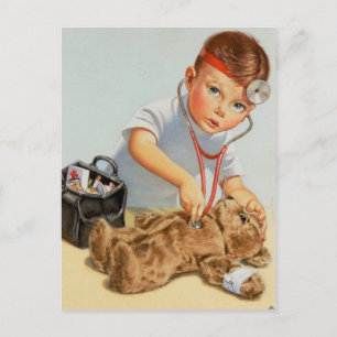 Teddy Checkup - Niedliche Vintage Kunst wird bald Postkarte