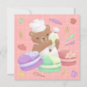 Teddy der Bäcker mit Macarons Einladung