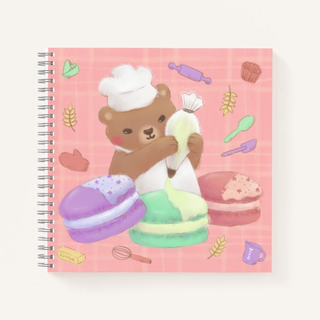 Teddy der Bäcker mit Macarons Notizbuch (Vorderseite)