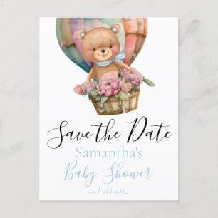 Teddy Hot Air Ballon Babydusche Save the Date Postkarte