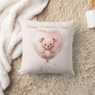 Teddy im Herzballon Valentins-Design Kissen