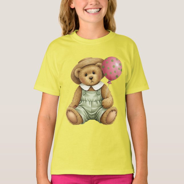 Teddy in einem Samt Jumpsuit mit Ballon T-Shirt (Vorderseite)