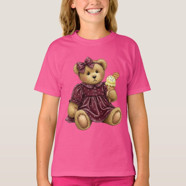 Teddy in einem Samtkleid mit Eiscreme T-Shirt (Vorderseite)