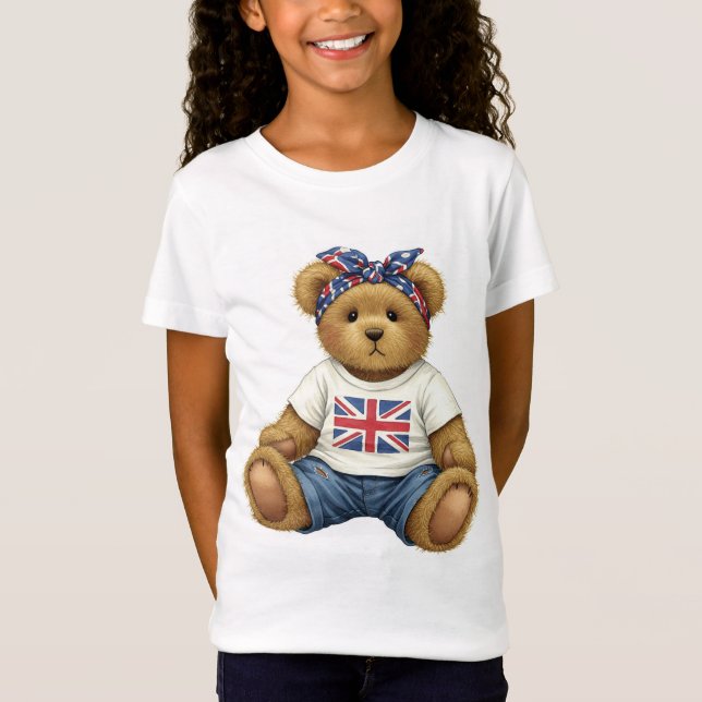 Teddy in einem T - Shirt mit der britischen Flagge (Vorderseite)
