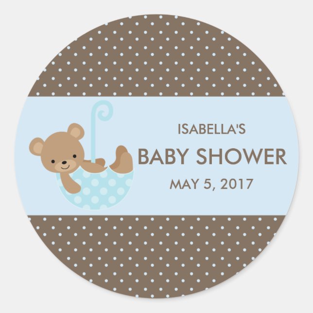 Teddy in Umbrella (blau) Gefallen Beutel Aufkleber (Vorderseite)