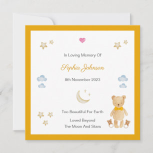 Teddy Memorial Flat Card für Baby Loss Moon Stars