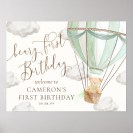 Teddy Mint Heißluftballon Bary First Birthday Poster