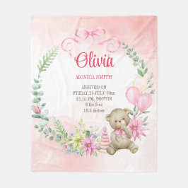 Teddy mit Blumenbogen Babystatustuch Fleecedecke