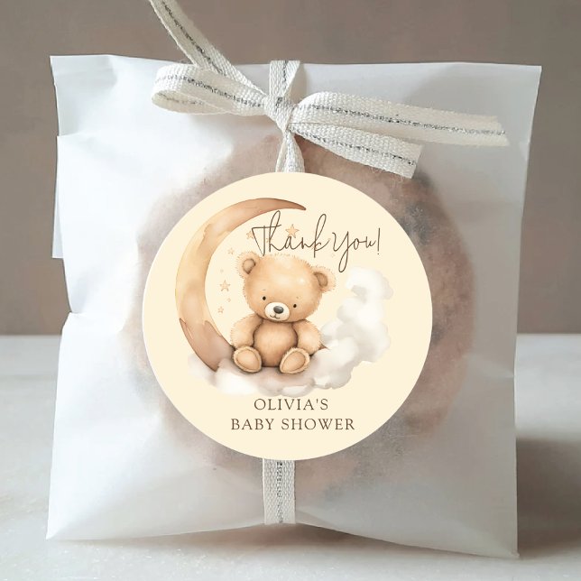 Teddy Moon Baby Shower Runder Aufkleber (Von Creator hochgeladen)