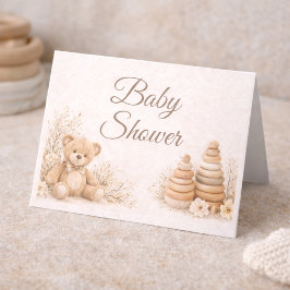 Teddy-Neutral-Babyshower-Karten gefaltet Einladung