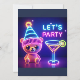 Teddy Party Time Neon Pink Einladung