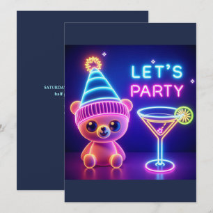 Teddy Party Zeit Neon Pink Einladung
