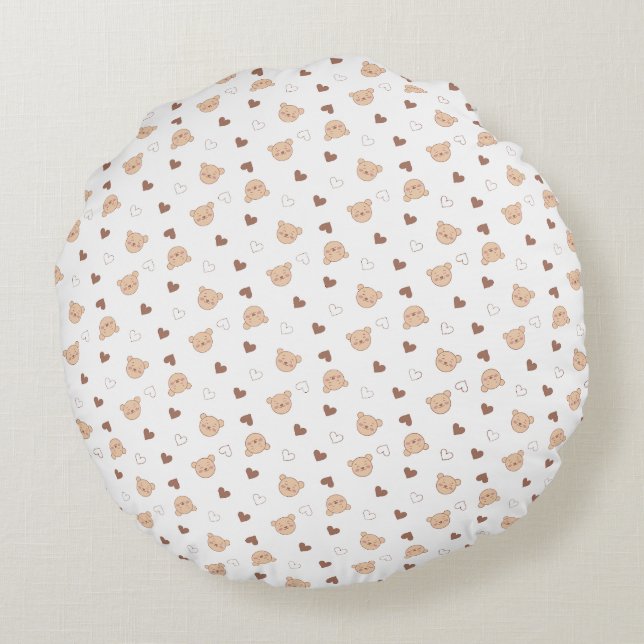 Teddy Pattern mit Herz Rundes Kissen (Rückseite)