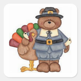 Teddy Pilgrim und Türkei Quadratischer Aufkleber