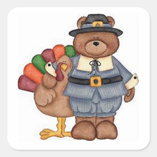 Teddy Pilgrim und Türkei Quadratischer Aufkleber (Vorderseite)