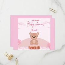 Teddy Pink Bear Girl Warten Baby Dusche Einladung