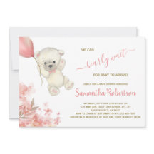 Teddy Polar Bear Pink Balloon Girl Babydusche