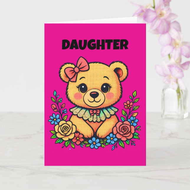 Teddy Pop-Art für Mädchen Karte (Orchidee)