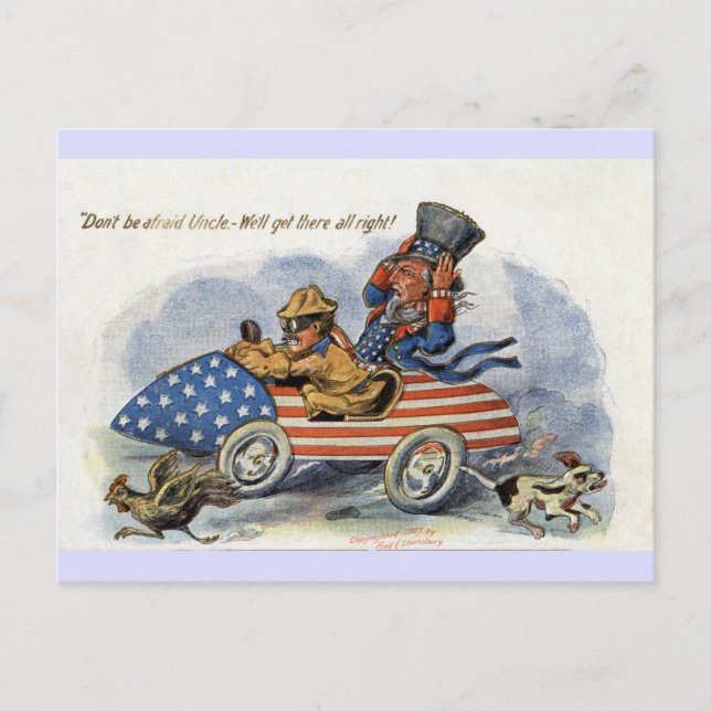 Teddy Roosevelt & Uncle Sam im Patriotischen Auto Postkarte (Vorderseite)