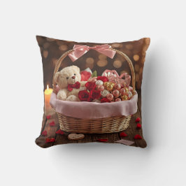 Teddy Rose Basket Romantic Valentine Decorative Kissen