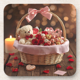 Teddy Rose Basket Romantic Valentine Heart Drink Getränkeuntersetzer