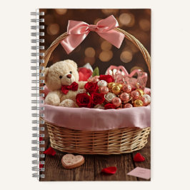 Teddy Rose Basket Romantic Valentine Love Story Notizbuch