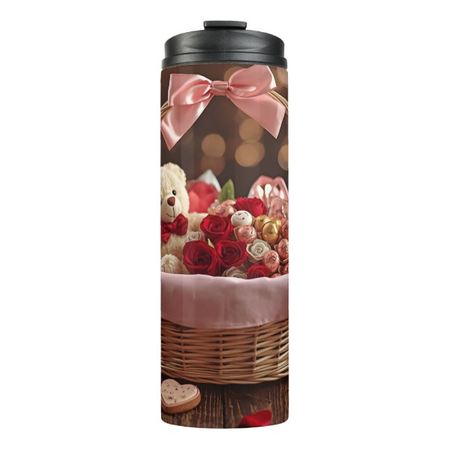 Teddy Rose Basket Romantic Valentine Stainless  Thermosbecher (Vorderseite)