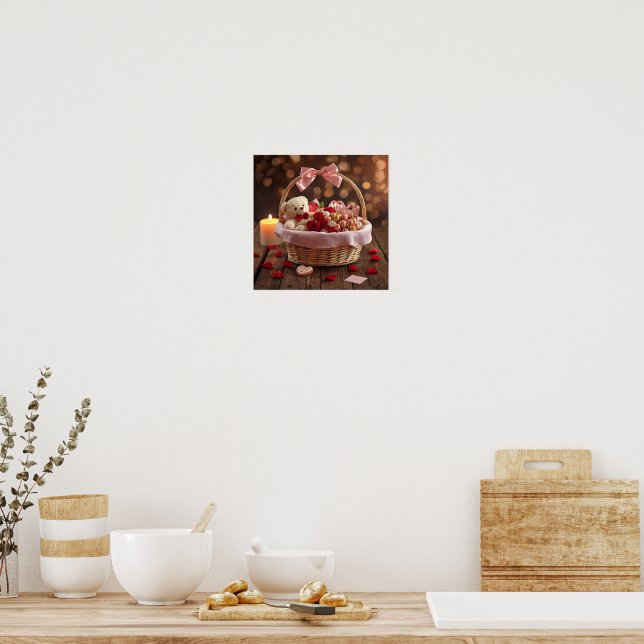 Teddy Rose Basket Romantic Valentine Wall Poster (Küche)
