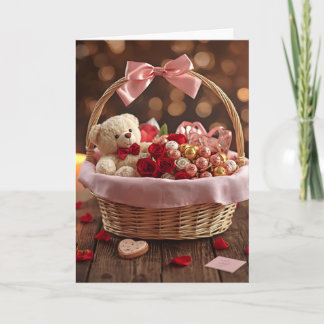 Teddy-Rosen-Korb Romantische Valentinstag-Liebesgr Karte
