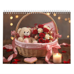 Teddy-Rosen-Korb Romantischer Valentinstag-Schreib Kalender