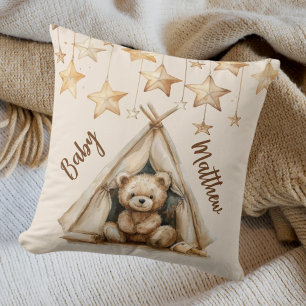 Teddy-Teepe-beige-braune Sterne Boho-Kinderzimmer Kissen
