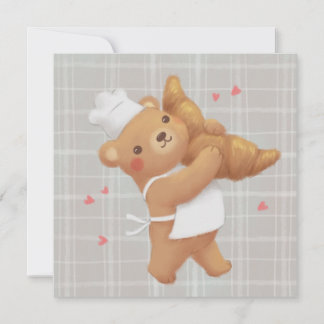 Teddy the Baker mit Croissant Dankeskarte
