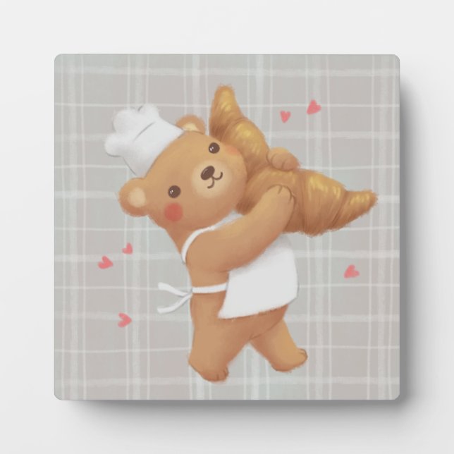 Teddy the Baker mit Croissant Fotoplatte (Vorderseite)