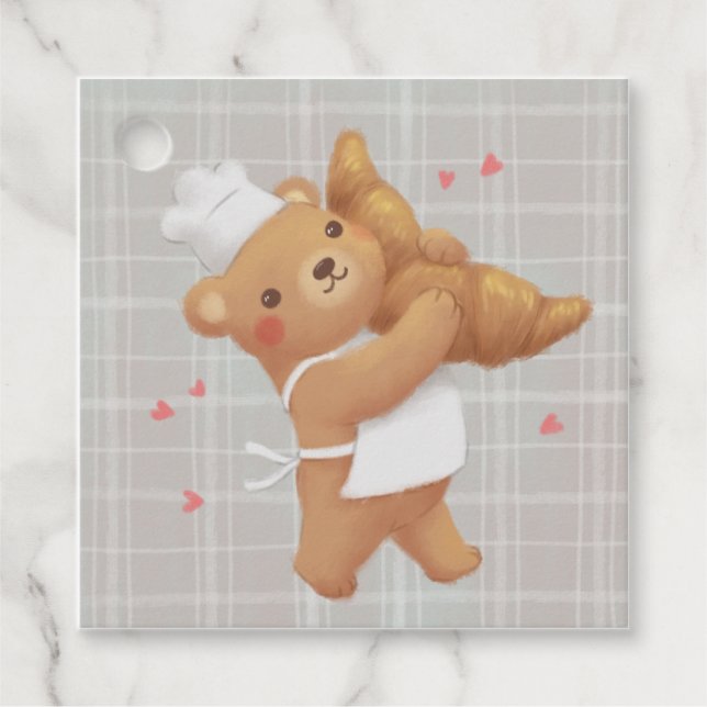 Teddy the Baker mit Croissant Geschenkanhänger (Vorderseite)