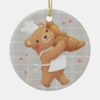 Teddy the Baker mit Croissant Keramik Ornament