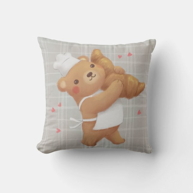 Teddy the Baker mit Croissant Kissen (Vorderseite)