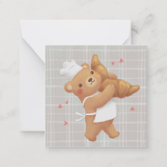 Teddy the Baker mit Croissant Mitteilungskarte (Vorderseite)