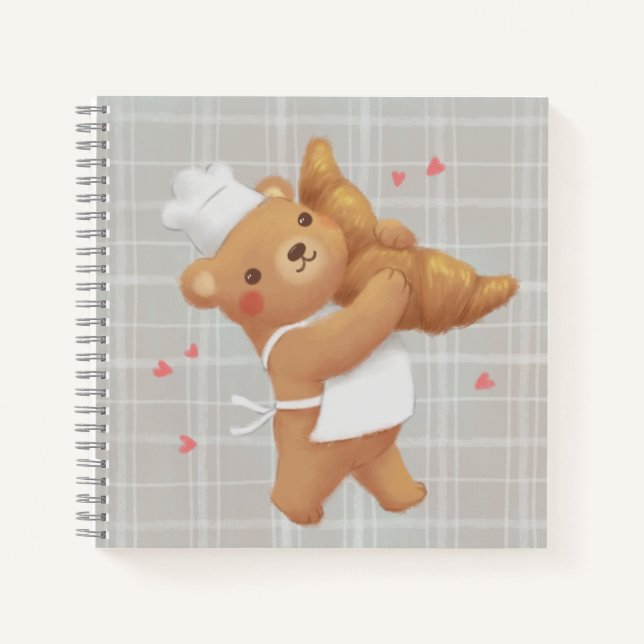 Teddy the Baker mit Croissant Notizbuch (Vorderseite)
