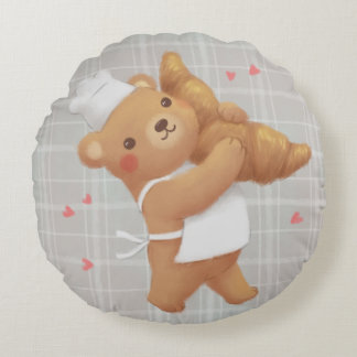 Teddy the Baker mit Croissant Rundes Kissen