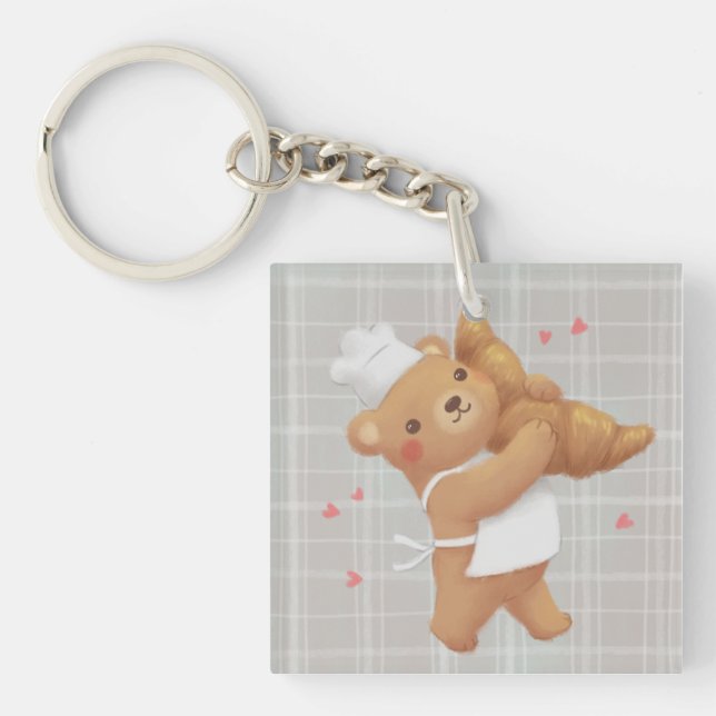 Teddy the Baker mit Croissant Schlüsselanhänger (Vorderseite)
