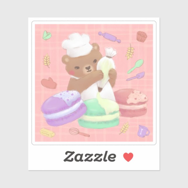 Teddy the Baker mit Macarons Aufkleber (Blatt)