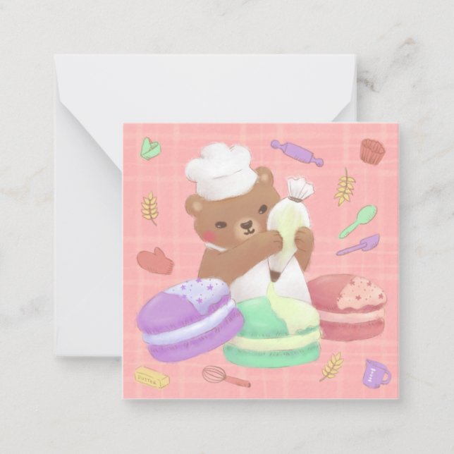 Teddy the Baker mit Macarons Mitteilungskarte (Vorderseite)