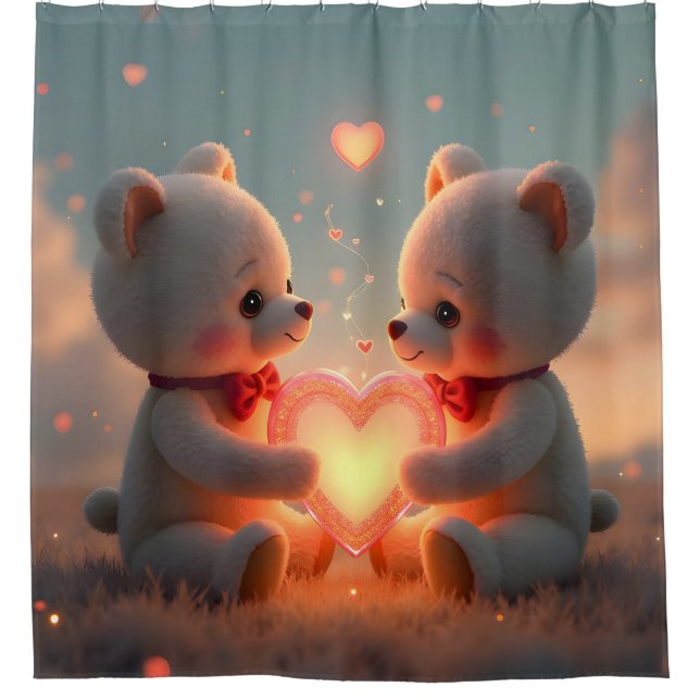 Teddy Time Together – Valentinstag-Teddybär Duschvorhang (Vorderseite)
