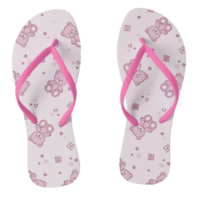 Teddy trägt Hintergrund Rosa Flip Flops (Fußbett)