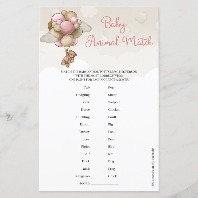 Teddy von Girl Bär rosa Ballons Baby Animal Match (Vorderseite)