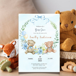 Teddy-Zwillinge tragen eine blühende Babydusche Einladung