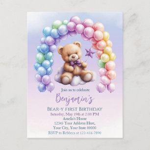 Teddybär 1. Geburtstag Bunte Luftballons Postkarte