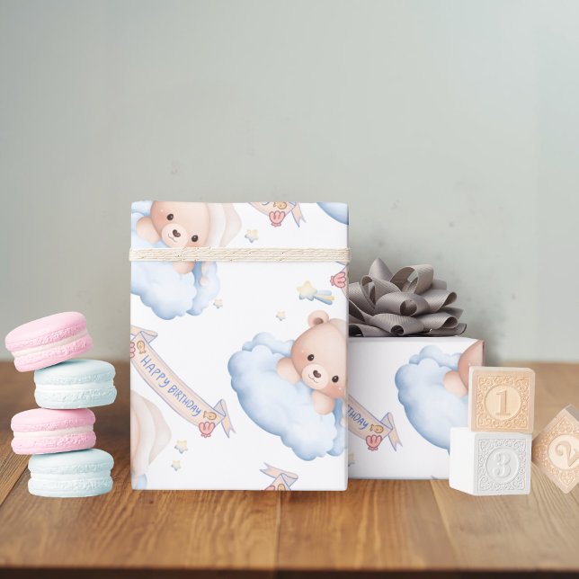 Teddybär 1. Geburtstags-Geschenkpapier Geschenkpapier (Von Creator hochgeladen)