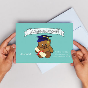 Teddybär-Abschluss in Neonlicht Türkis Postkarte